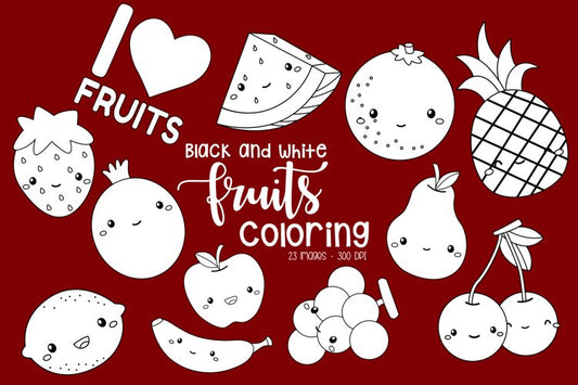 Black and White Coloring Fruits