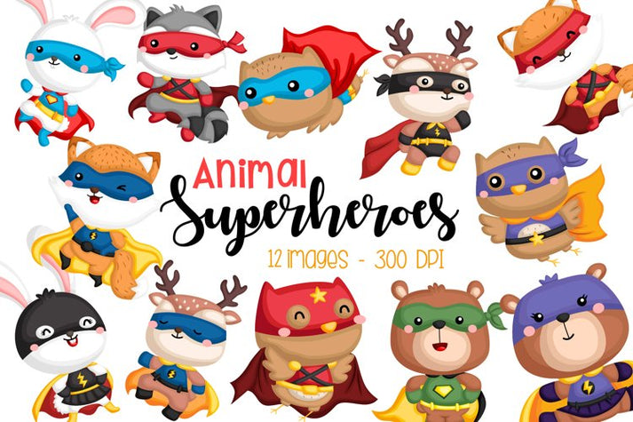Animal Superheroes Clipart - Cute Animal in Costume – inkleystudio