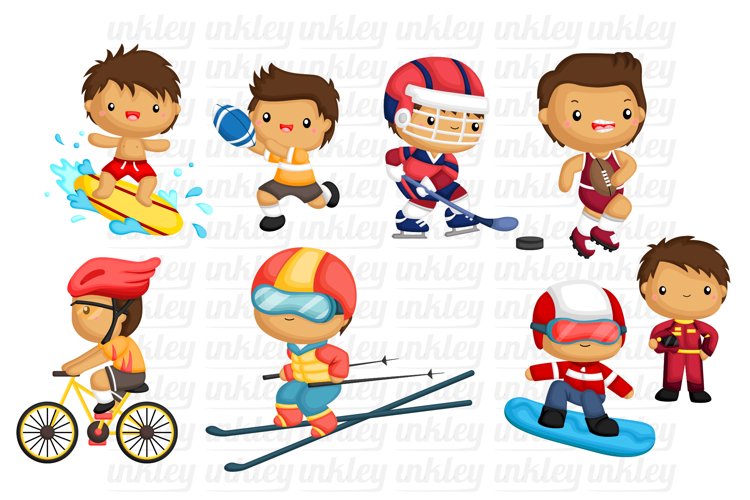 Sport and Boys Clipart - Cute Kids Clip Art - Sport and Ball