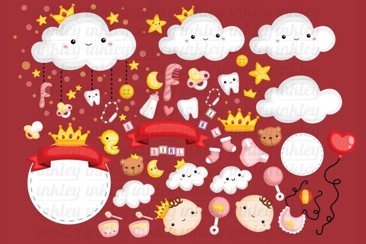 Cute Baby Girl Clipart - Baby Girl and Items