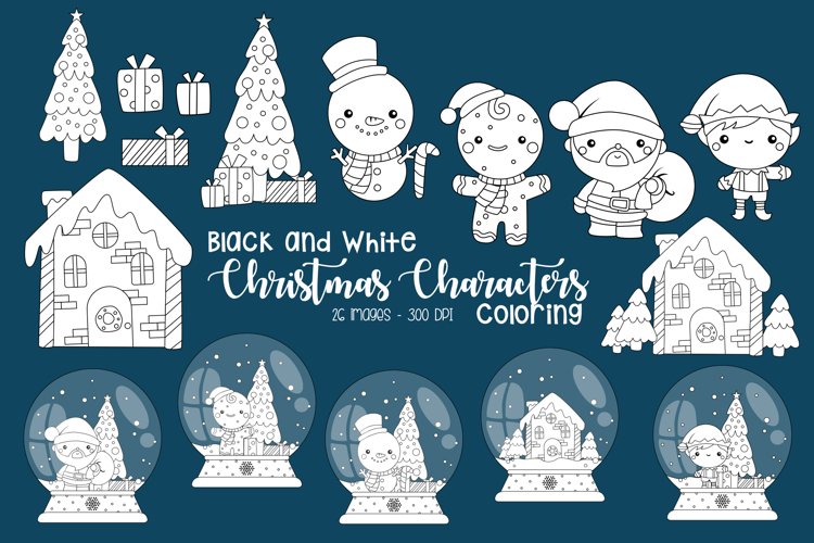 Black and White Coloring Christmas Characters