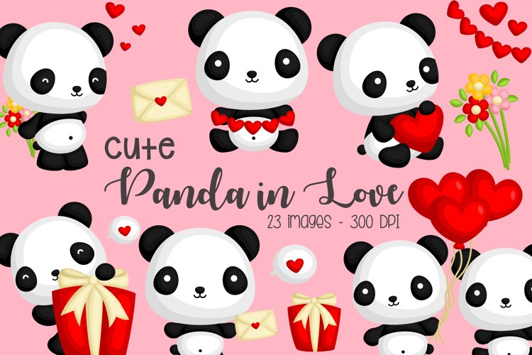 Cute Panda Clipart - Valentine and Love Clip Art
