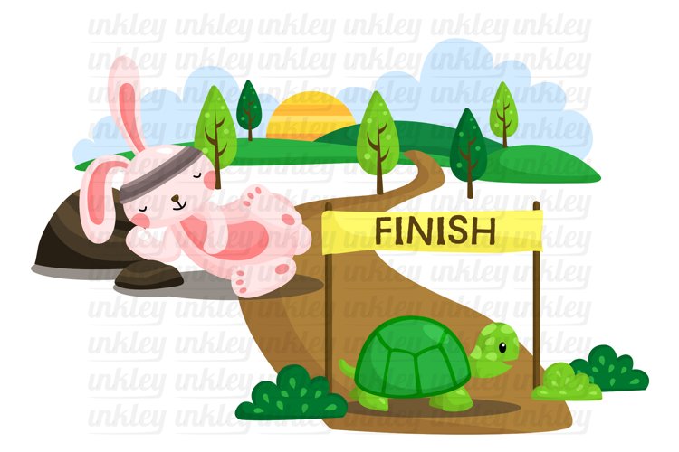 Rabbit and Tortoise Race Clipart - Cute Animal Clip Art