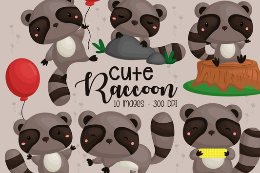 Cute Raccoon Clipart - Woodland Animal Clip Art