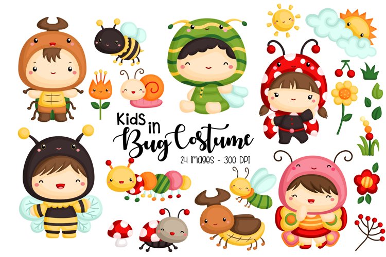 Kids in a Bug Costume Clipart - Cute Insect and Bug Clip Art