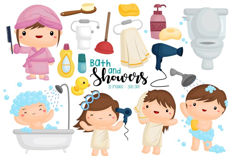 Shower and Bath Clipart - Kids Grooming Clip Art