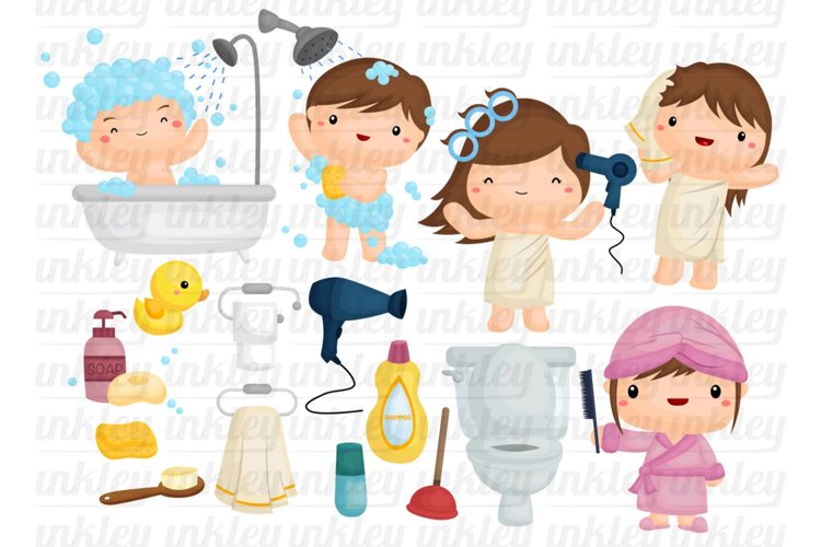 Shower and Bath Clipart - Kids Grooming Clip Art