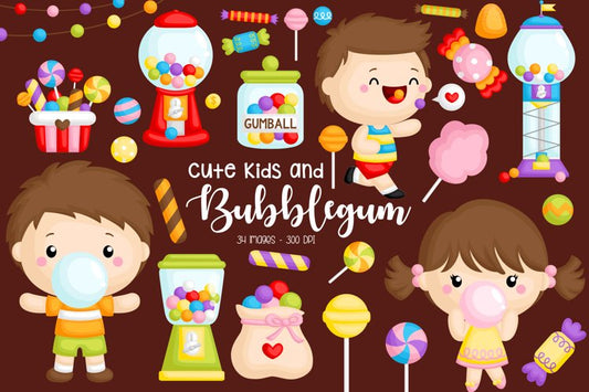 Bubblegum and Kids Clipart - Cute Kids Clip Art