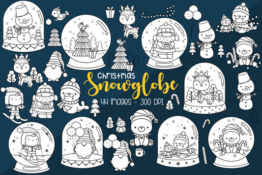 Christmas Character Animal Snowglobe Clipart Coloring