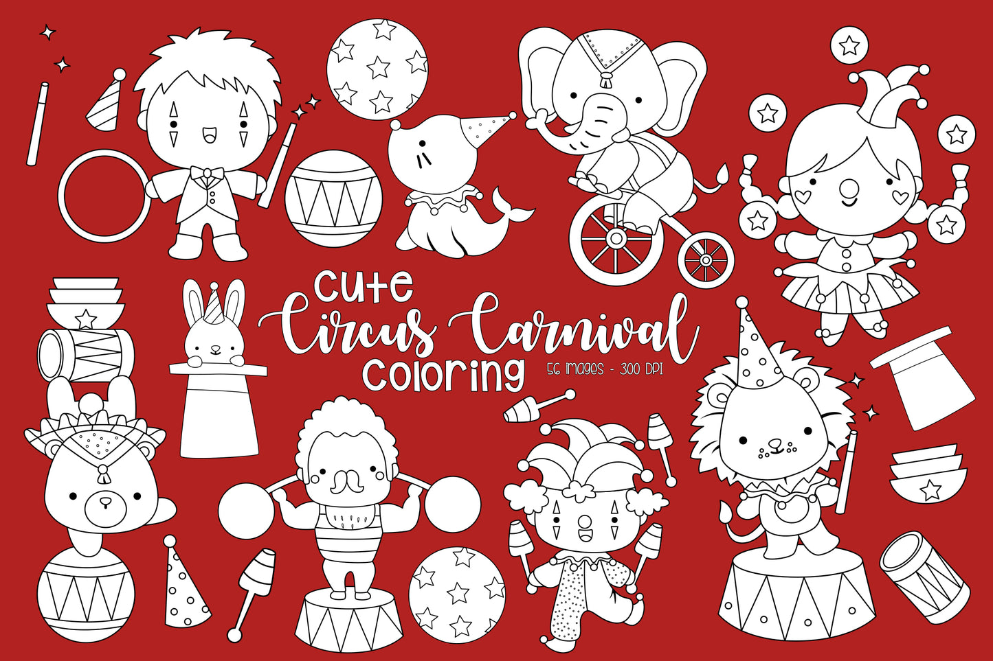 Circus Carnival Clipart - Cute Circus Animal Coloring