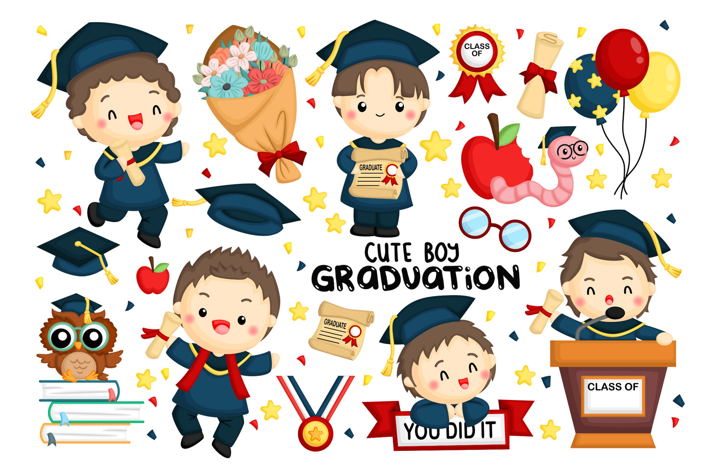 Boy Student and Graduation Clipart - School and University