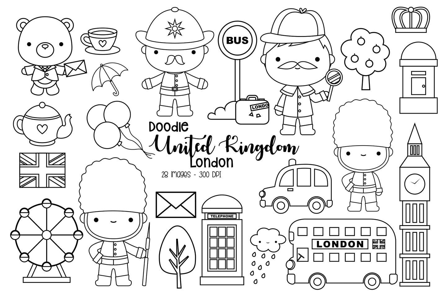 Doodle United Kingdom Cute Clipart Coloring