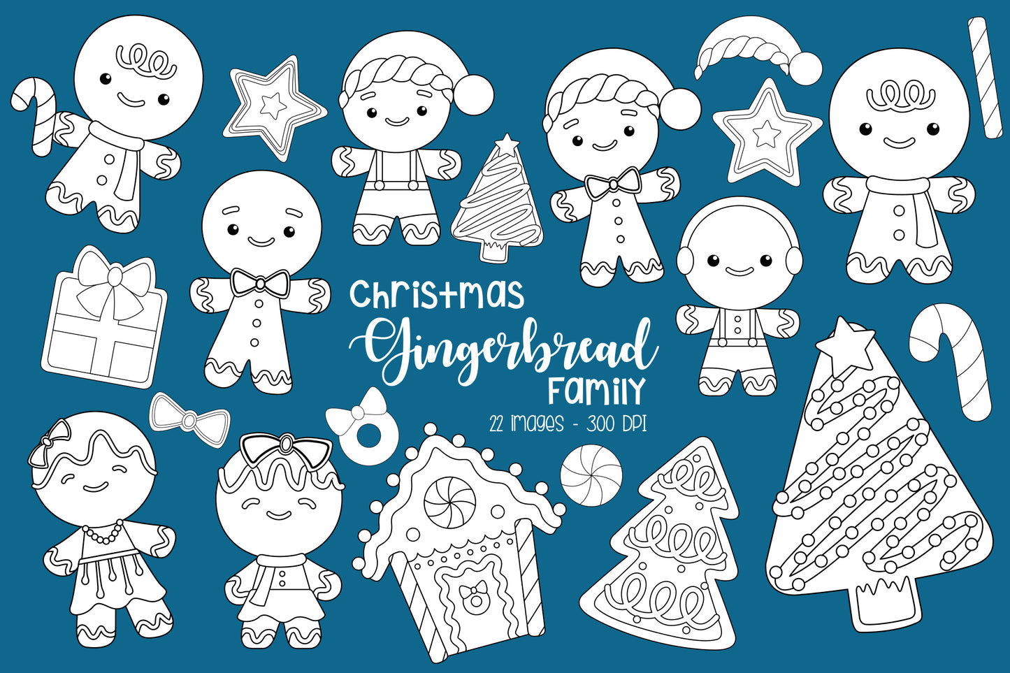 Gingerbread Family Clipart - Christmas Cookies Coloring