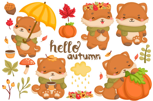 Cute Dog in Autumn Clipart - Autumn Clip Art