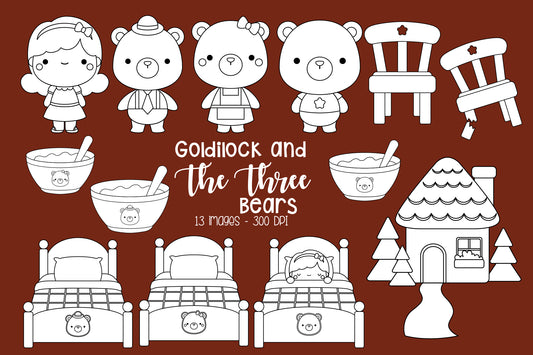 Doodle Goldilock and The Three Bears Clipart Coloring