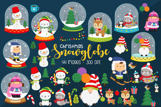 Christmas Character Animal Snowglobe Clipart