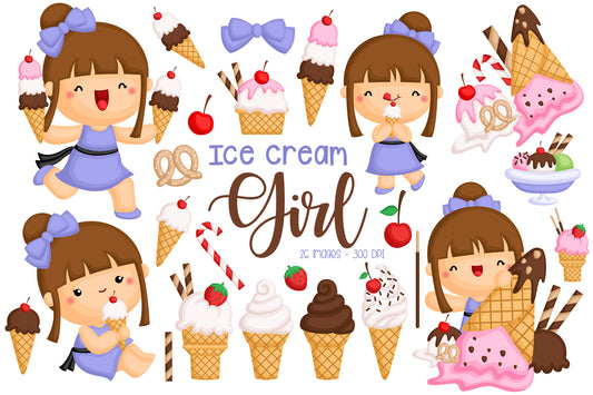 Girl Eating Ice Cream Clipart - Kids and Food Clip Art