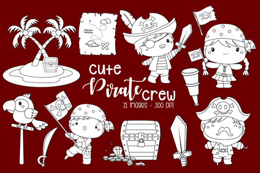 Pirate Crew Clipart - Cute Kids Clip Art Coloring