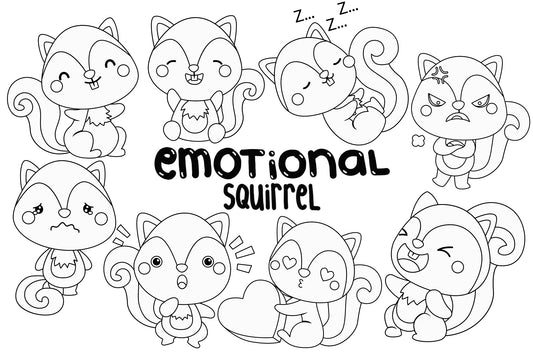 Emotional Squirrel Clipart - Cute Animal Clip Art Coloring