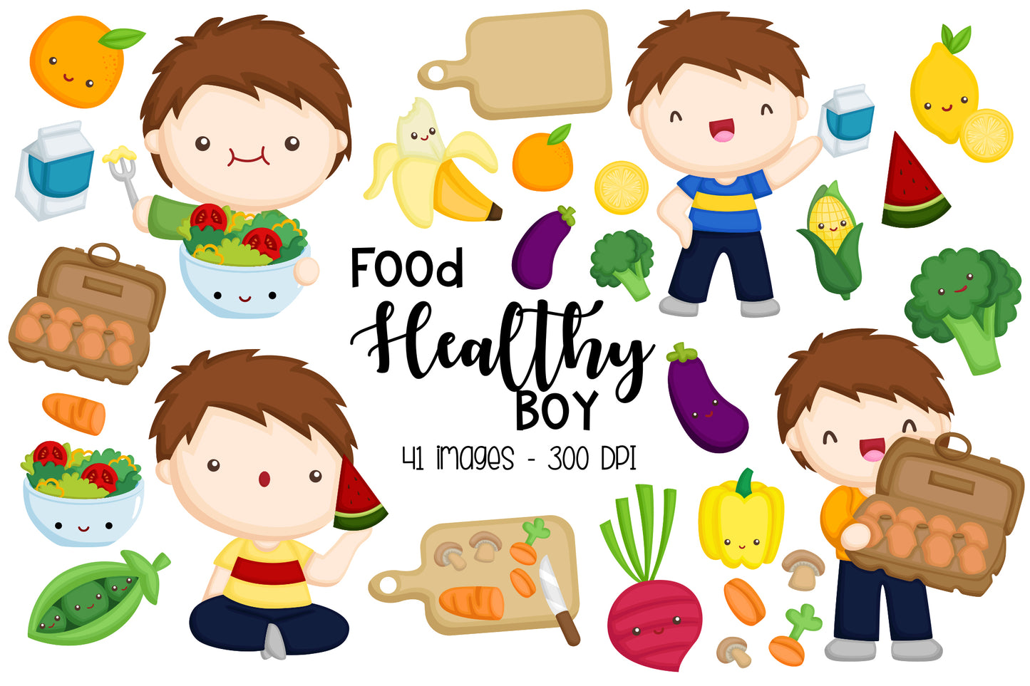 Kids Eating Healthy Food Clipart - Boy Fresh Food Clip Art