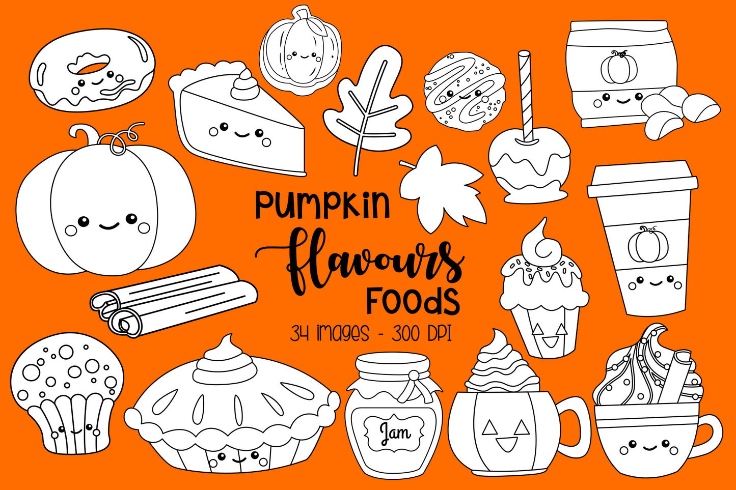 Pumpkin Flavoured Food Clipart - Cute Food Clip Art Coloring