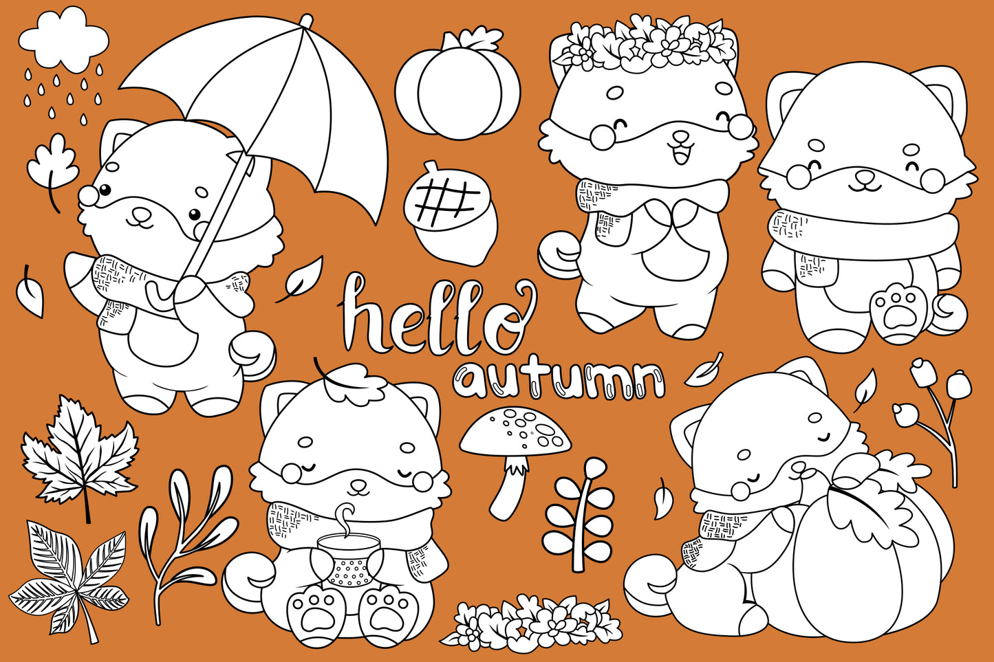 Cute Dog in Autumn Black and White Coloring Clipart