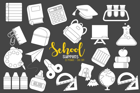 School Supplies Clipart - Education and Learning Colouring