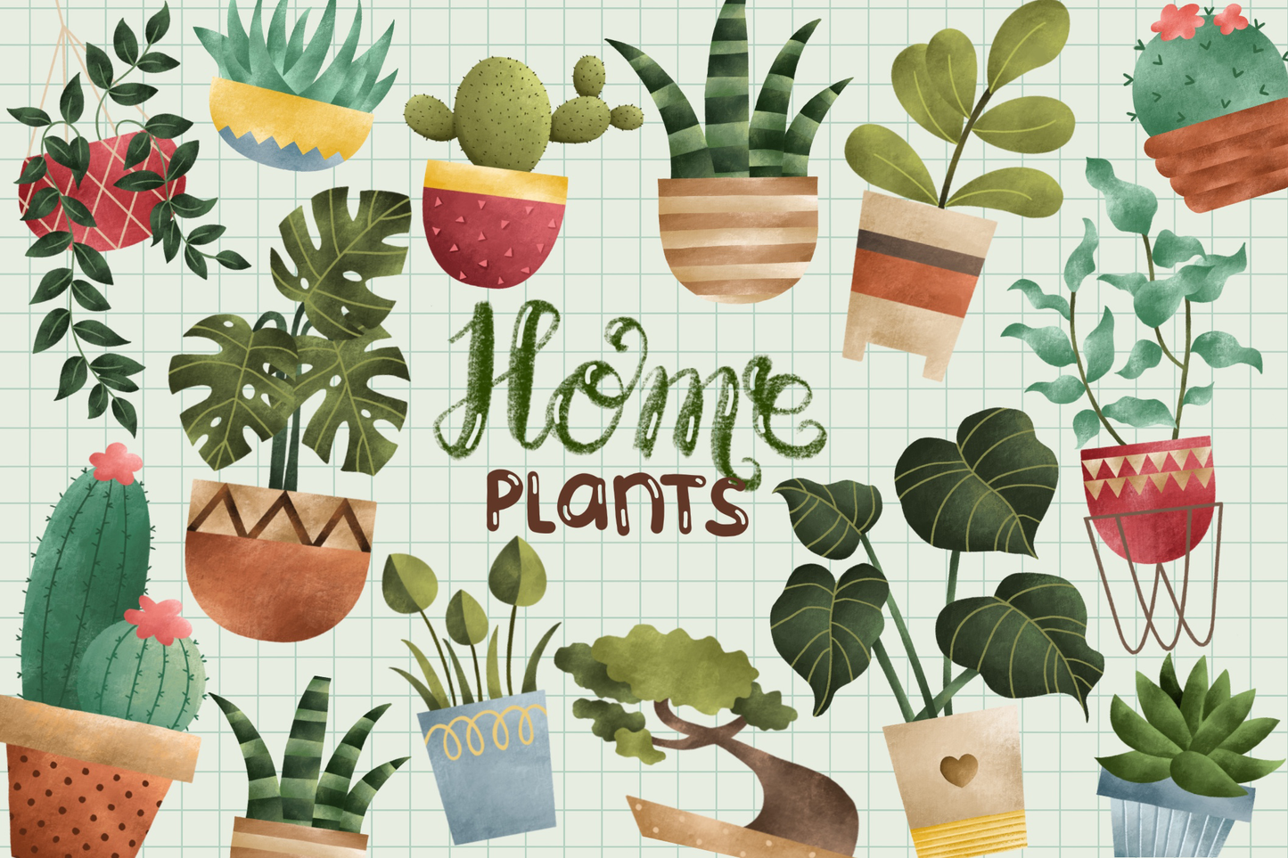 Watercolor Home Plant Clipart - Cute Cactus Clip Art