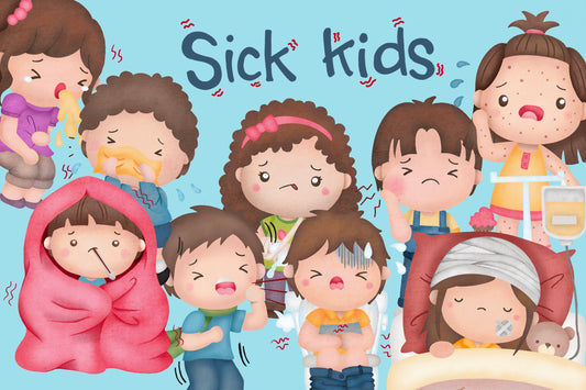 Sick Kids Clipart - Kids Clip Art Watercolor