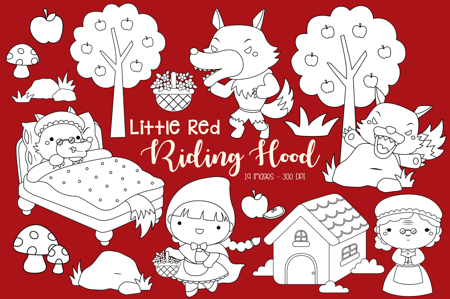 Doodle Little Red Riding Hood Clipart Coloring