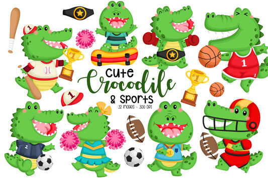 Cute Crocodile Sports Clipart - Cute Animal Clip Art