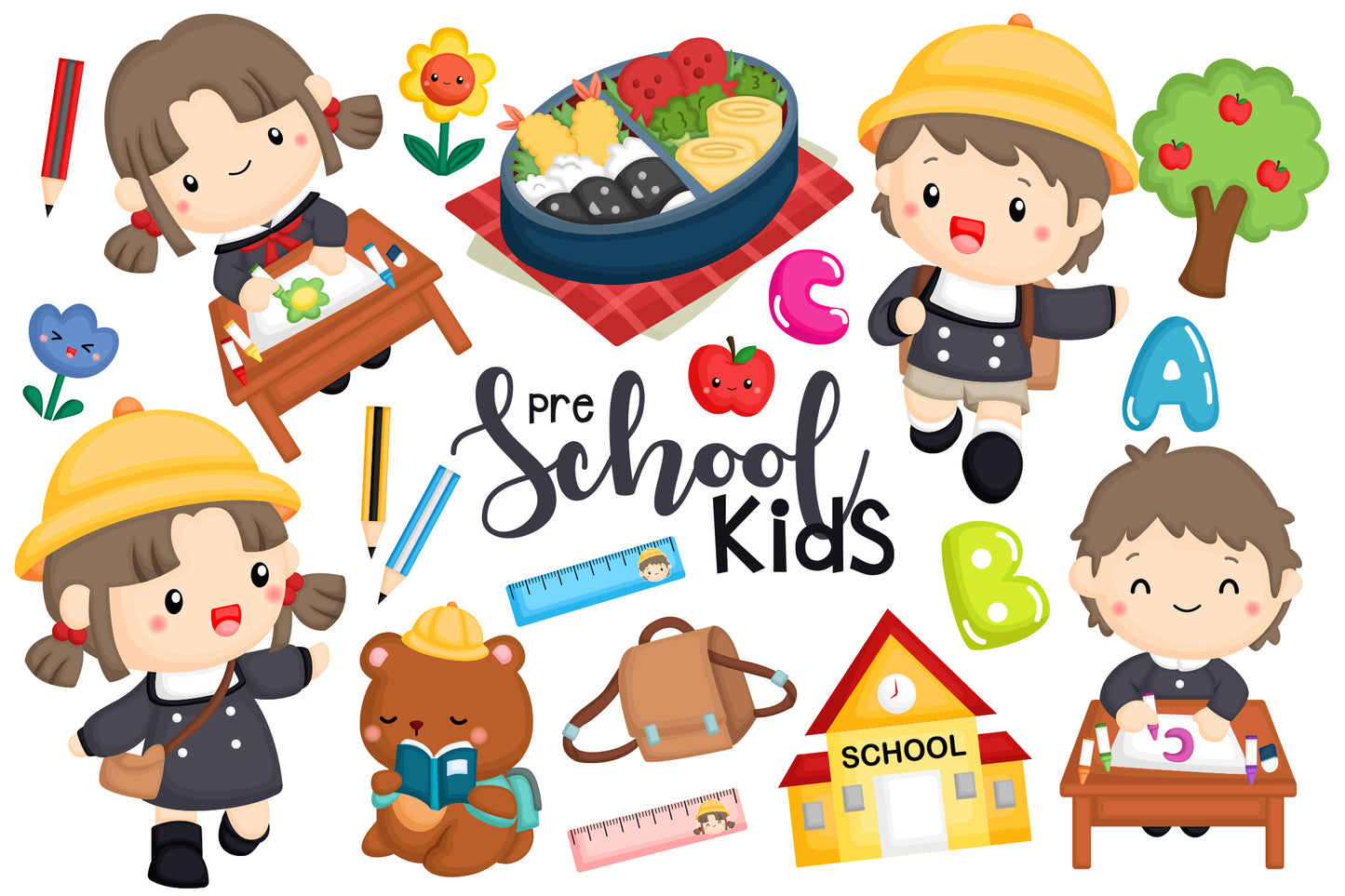 Preschool Kids Clipart - Learning and Study Clip Art