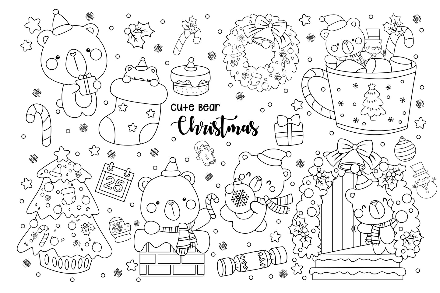 Christmas Bear Clipart - Cute Animal Bear Clip Art Coloring