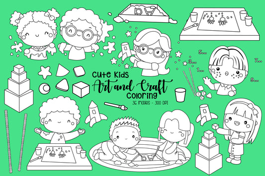 Cute Kids Art and Craft Clipart Coloring Black and White