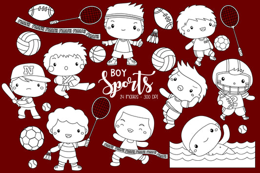 Sport and Boys Clipart - Cute Kids Clip Art Coloring