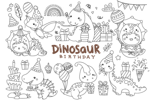 Jurassic Animal Birthday Dinosaur Clipart Coloring