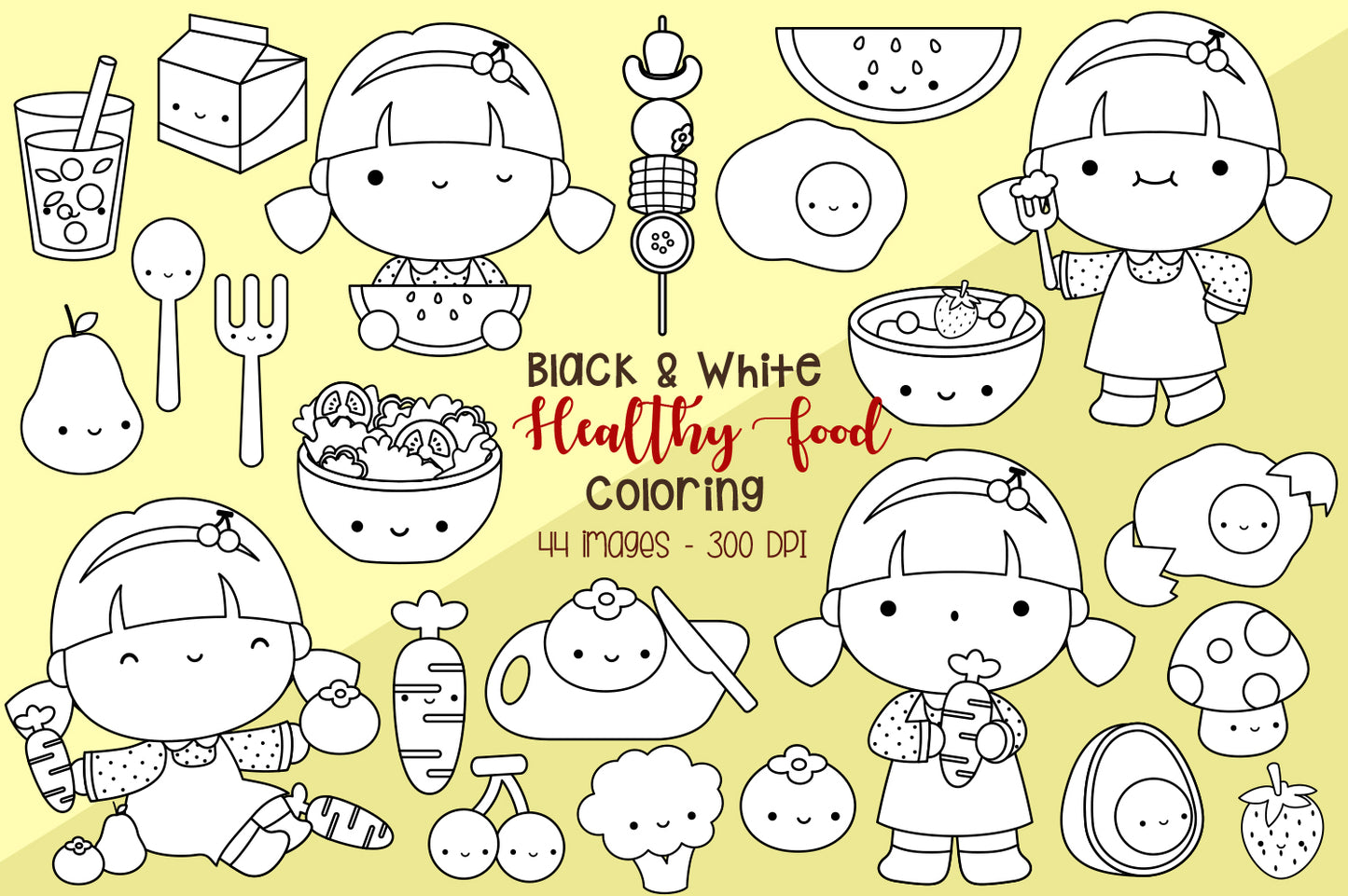 Kids Eating Healthy Food Clipart Coloring