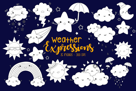 Weather Icon Clipart - Weather with Expression Coloring