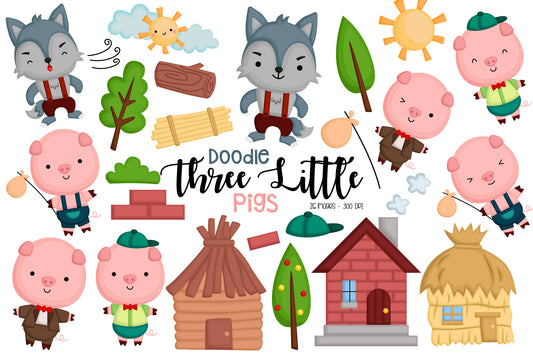 Doodle Three Little Pigs Clipart - Storytime Clip Art