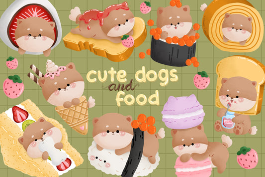 Watercolor Cute Dog Clipart - Cute Food Clip Art