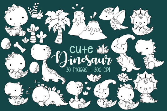 Doodle Cute and Simple Dinosaur - Cute Animal Coloring