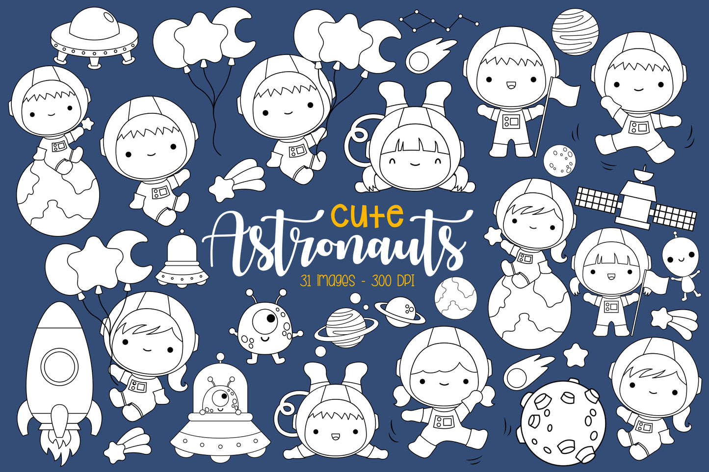 Doodle Cute Astronaut in Space - Cute Astronauts Coloring
