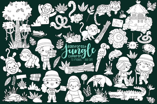 Rainforest Jungle Clipart - Explorer Clip Art Coloring