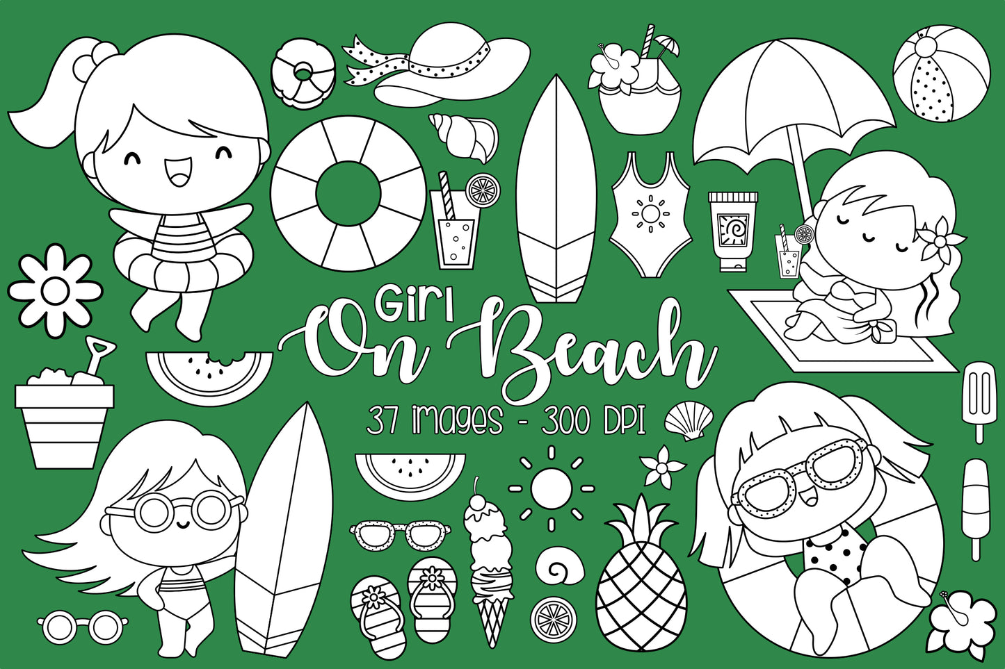 Girl on Beach Clipart - Cute Kids Clip Art Coloring