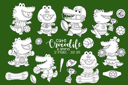 Cute Crocodile Sports Clipart - Cute Animal Coloring