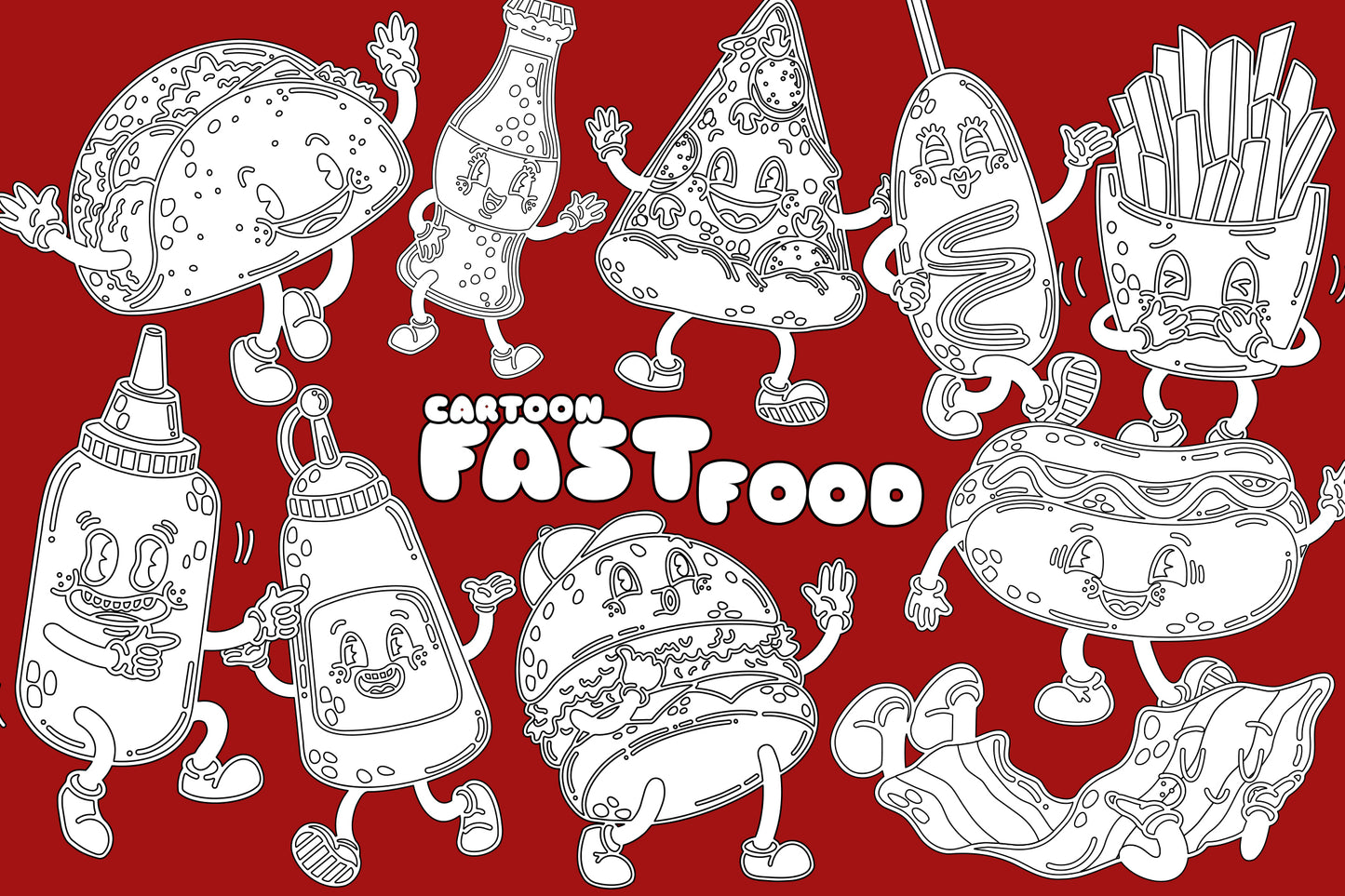 Cartoon Fast Food Clipart - Junk Food Restaurant Coloring