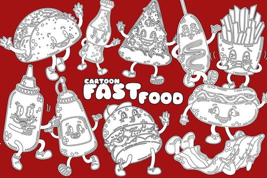 Cartoon Fast Food Clipart - Junk Food Restaurant Coloring