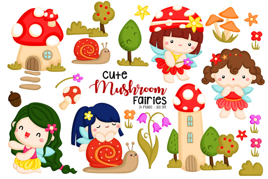 Mushroom Fairy Clipart - Cute Fairies Mushroom Clip Art