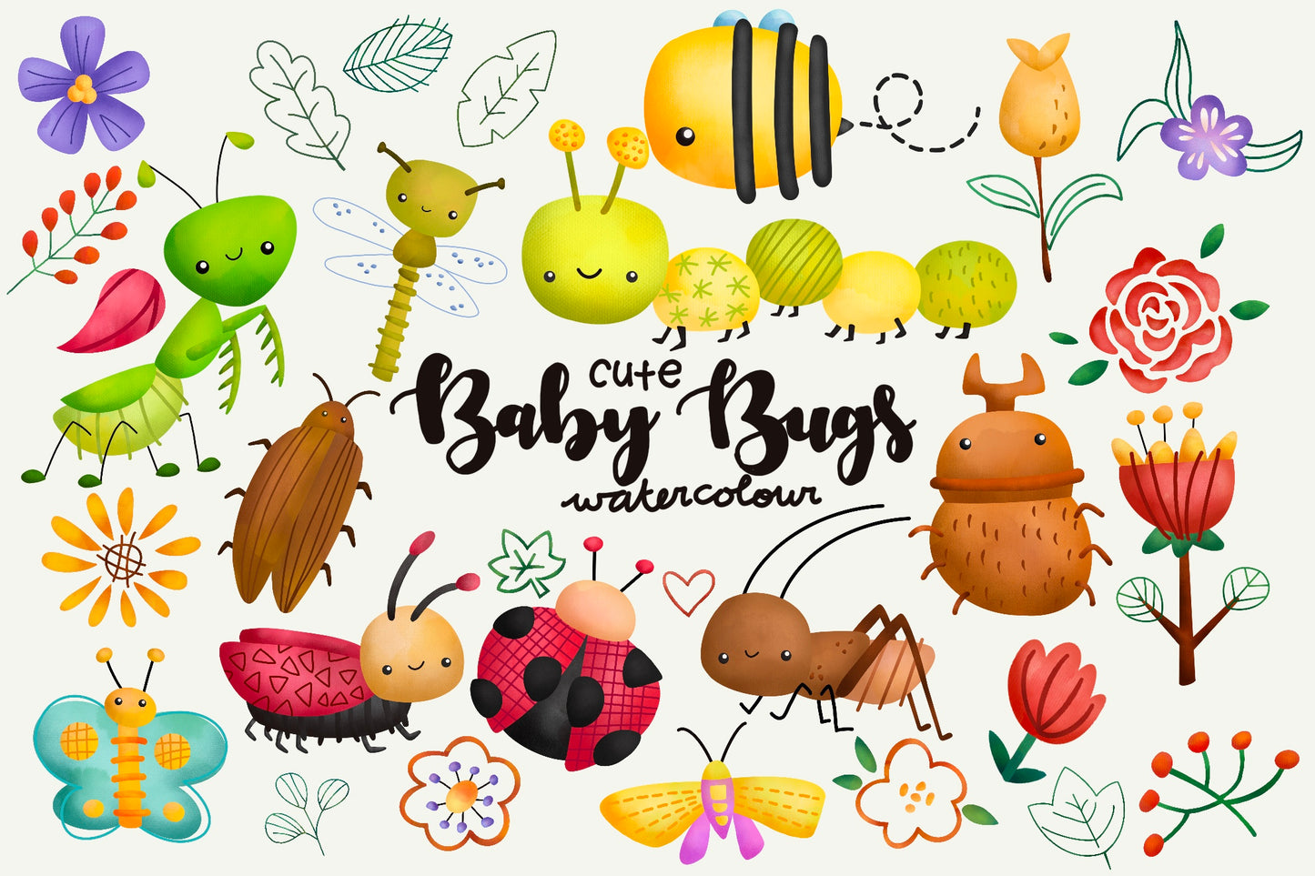 Watercolor Baby Bug Clipart - Cute Bugs Types Clip Art