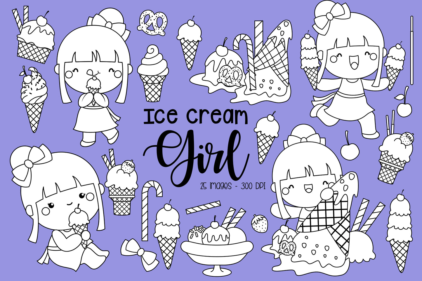 Girl Eating Ice Cream Clipart - Kids and Food Coloring